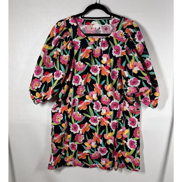 ODDI Floral Puff Half Sleeve Mini Dress Retro Flower Pattern Size Small Pockets - Picture 3 of 12